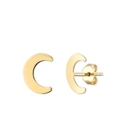 MOOM MÜCEVHERAT Kadın 14 Ayar Altın Küpe Minimalist Ay Temalı Vidalı Altın Küpe 13 mm