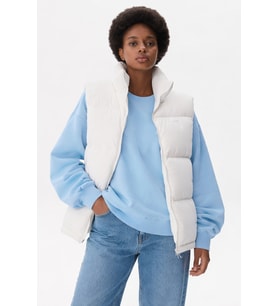 Lacoste Filled Quilted Womens Vest Dolgulu Kapitone Dik Yaka Kadın Yelek Beyaz