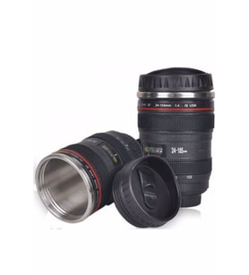 Dekoratif Objektif Görünümlü Lens  Kupa Çelik Kahve Çay Termos Mug Bardak Siyah