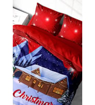 Yılbaşı Süsü Merry Christmas Çift Kişilik 3D Nevresim Takımı Pamuk Saten