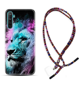Realme 5i 5 Pro 6i 7 Pro 8 Kılıf Boyun Asklı Rasta Silikon Pink Blue Leon 1603