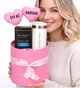 Kişiye Özel İyi ki Varsın Tasarımlı,Kahve Ve Termos Seti (Pembe)