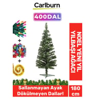 Kutulu Süsleme Seti Yılbaşı Çam Ağacı Renkli Işığı Yeni Yıl 2025 Süsleri Noel Paketi 180 Cm 400 Dal