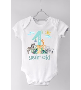 Unisex Bebek Beyaz 1 Yaş Safari Çıtçıtlı Body Zıbın
