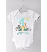 Unisex Bebek Beyaz 1 Yaş Safari Çıtçıtlı Body Zıbın