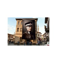 Mustafa Kemal Atatürk Askeri Üniformalı Poster Bayrak Premium Raşel Kumaş ATA41
