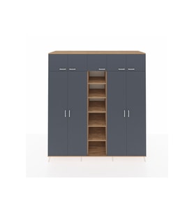 Kronos Dolap 12 Raflı 9 Kapaklı 2 Askılı 220x59x243 Çam-Antrasit/Çam