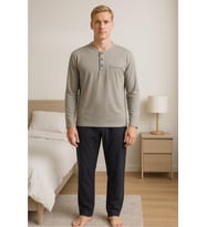Gd Goldoremi 28301 Erkek 4 Mevsim Rahat Pamuklu Süprem Kumaş Uzun Kollu Pijama Takım