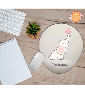 Kişiye Özel Fil Kalp Temalı Mouse Pad Bilek Destekli