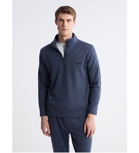 LC WAIKIKI İndigo Dik Yaka Uzun Kollu Polar Erkek Pijama Üst