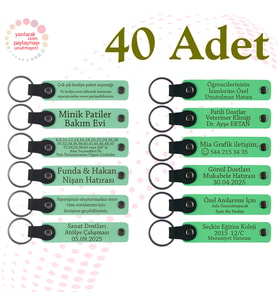 Yeşil & Fıstık Yeşili, Şirket Kutlamalarına Özel Hediye, 40’lı Set, İsimli Anlamlı Deri Anahtarlık