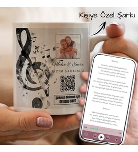 BK Gift Kişiye Özel Fotoğraflı ve Şarkı QR Kodlu Beyaz Kupa Bardak, Sevgiliye Hediye, Kişiye Özel Şarkı