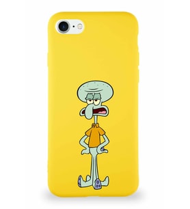 Apple iPhone 7 Soft Premier Kapak Squidward Dokunaç Tasarımlı Silikon Kılıf - Sarı (Şeffaf)