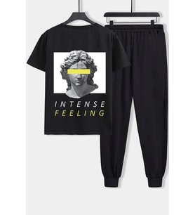 Unisex Aesthetic Baskılı 2'li Eşofman Takımı (Siyah)