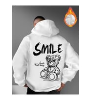 Unisex Oversize Smile Yazılı Hoodie – Trend Streetwear Kapüşonlu Sweatshirt (Beyaz)
