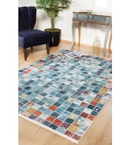 Dijital Kaymaz Yıkanabilir Mavi Patchwork Salon Halısı Mutfak Halısı Koridor Halısı Yolluk HLN1255