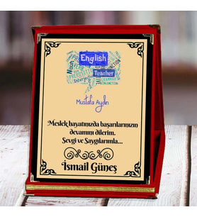 İngilizce Öğretmeni Baskılı Plaket (5. Tasarım)  Kişiye Özel (Kırmızı)