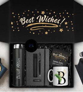 Kişiye Özel 500 ML Dereceli Termos & Kişiye Özel Defter & Deri Kılıflı Touch Pen Kalem & Harf Kupa Hediye Seti