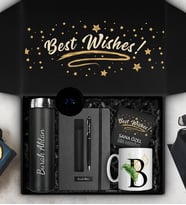 Kişiye Özel 500 ML Dereceli Termos & Kişiye Özel Defter & Deri Kılıflı Touch Pen Kalem & Harf Kupa Hediye Seti