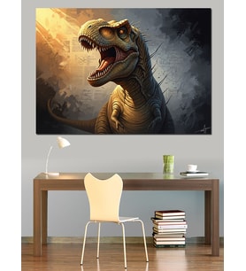 Kükreyen Dinozor T-Rex Portre Tablosu Dekoratif Kanvas - Mdf Ahşap Tablo