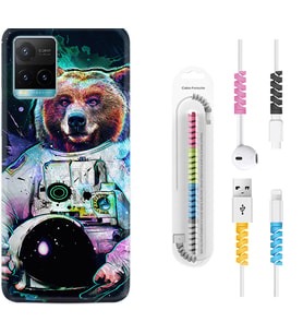 Vivo Y11S Y21S Y20 Y20S Y70 Kılıf Kablo Koruma Spiral Silikon Astronot Panda 1755