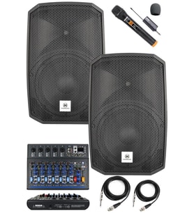 Maxword Maxi-12A-MİXER Set 2 Adet 12 İNÇ Aktif Hoparlör Mikser ve Mikrofon Ses Sistemi (1200W + 1200W)