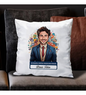Kişiye Özel Hediye Karikatürlü En İyi Erkek Dijital Pazarlama Uzmanı Yastık
