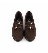 Kadın Yüksek Kaymaz Taban Kahve Süet Boncuklu Bağcıklı Loafer Oxford Ayakkabı