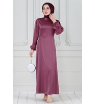 Bağcığı Taş Detaylı Saten Abiye-gülkurusu
