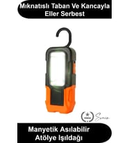 Pilli COB LED Çalışma Lambası Mıknatıslı Kancalı Taşınabilir Projektör Işık Kamp Feneri Garaj Tamirh