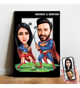 Karikatür Sevgili, Çift,Gelin Damat, Evli Tablo Hediye Model-5