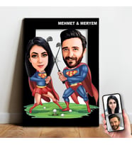 Karikatür Sevgili, Çift,Gelin Damat, Evli Tablo Hediye Model-5
