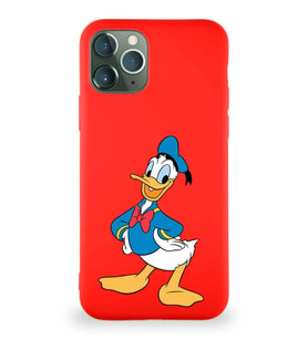 Apple iPhone 11 Pro Soft Premier Kapak Donald Duck-C Tasarımlı Silikon Kılıf - Kırmızı (Şeffaf)