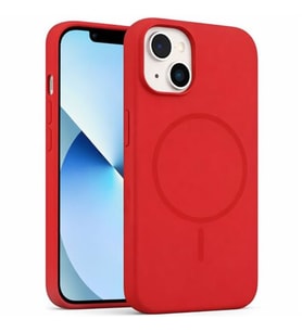 Coverzone ?phone 15 Plus ile Uyumlu Kadife ?� Y�zeyli Premium Silikon K?l?f MagSafe ile Uyumlu Kablosuz ?arj Destekli Darbe Emici Yumu?ak Dokulu Koruma Tasar?ml? Telefon K?l?f? K?rm?z?