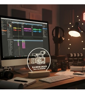 KİŞİSELLEŞTİRİLEBİLİR Kameraman Temalı 3D LED Lamba Masa Lambas (Şeffaf)