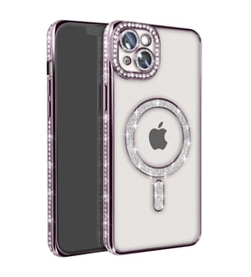 Apple İphone 14 Kılıf Joke Simli Magneticsafe Kılıf - Derin Mor