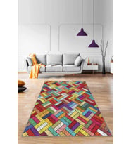 Çok Renkli Colorful Kaymaz Tabanlı Dekoratif Halı RV256 - 100 x 160 cm