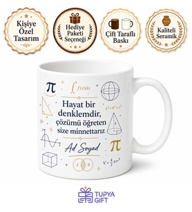 Matematik Öğretmeni İçin Özel Tasarım Seramik Baskılı Kupa Bardak Öğretmen Hediyesi