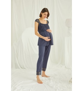Monamise Kadın Dantelli Önü Düğmeli Hamile Lohusa Pijama Takımı