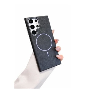 Coverzone Samsung Galaxy S25 Ultra ile uyumlu Deri G�r�nml� 2,5mm Kamera Koruma �?k?nt? Koruma Cowboy MagSafe ile uyumlu ?� Kadife Y�zeyli Silikon K?l?f Black