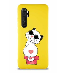 Xiaomi Mi Note 10 Lite Soft Premier Kapak Coolcat Tasarımlı Silikon Kılıf - Sarı (Şeffaf)