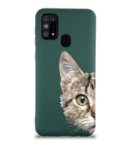 Samsung Galaxy M31 Uyumlu Lansman Kılıf Catface Tasarımlı İçi Kadife Kapak-Yeşil (Şeffaf)