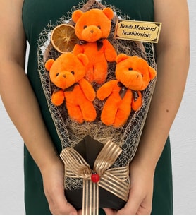 Size Özel Tasarım Büyük Boy 3'lü Peluş Ayıcık Buketi - Premium Hediye Buketi (Model 2)