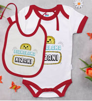 BK Kids Bırkalama Kızanı Tasarımlı Kırmızı Bebek Body Zıbın ve Mama Önlüğü Hediye Seti-1