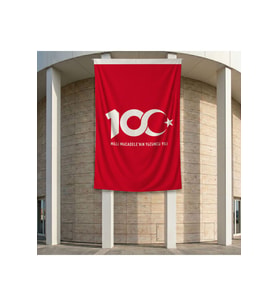 Kırmızı Türkiye Cumhuryetinin 100.Yılı Poster Bayrak Premium Raşel Kumaş ATA53 2x3m