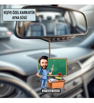 Kişiye Özel Karikatür Öğretmen Ayna Süsü – Araç İçi Öğretmene Hediye