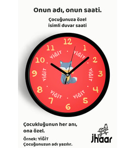 İsme Özel Sevimli Tilki Çocuk Odası Duvar Saati Orta Boy 30 cm Siyah Camlı Sessiz