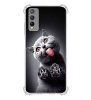 PrintiFy Vivo Y20S Uyumlu Kedi 2 Baskılı Şeffaf Köşe Korumalı Antişok Kılıf