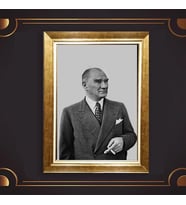 Özel Seri Paspartulu Çerçeveli Atatürk Tablo l163 (Gold)