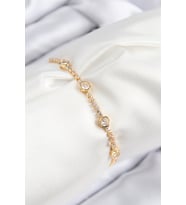 Pirinç Zirkon Taşlı Daire Model Gold Renk Asansörlü Kadın Bileklik 5886 - SSSSSS5811-8903